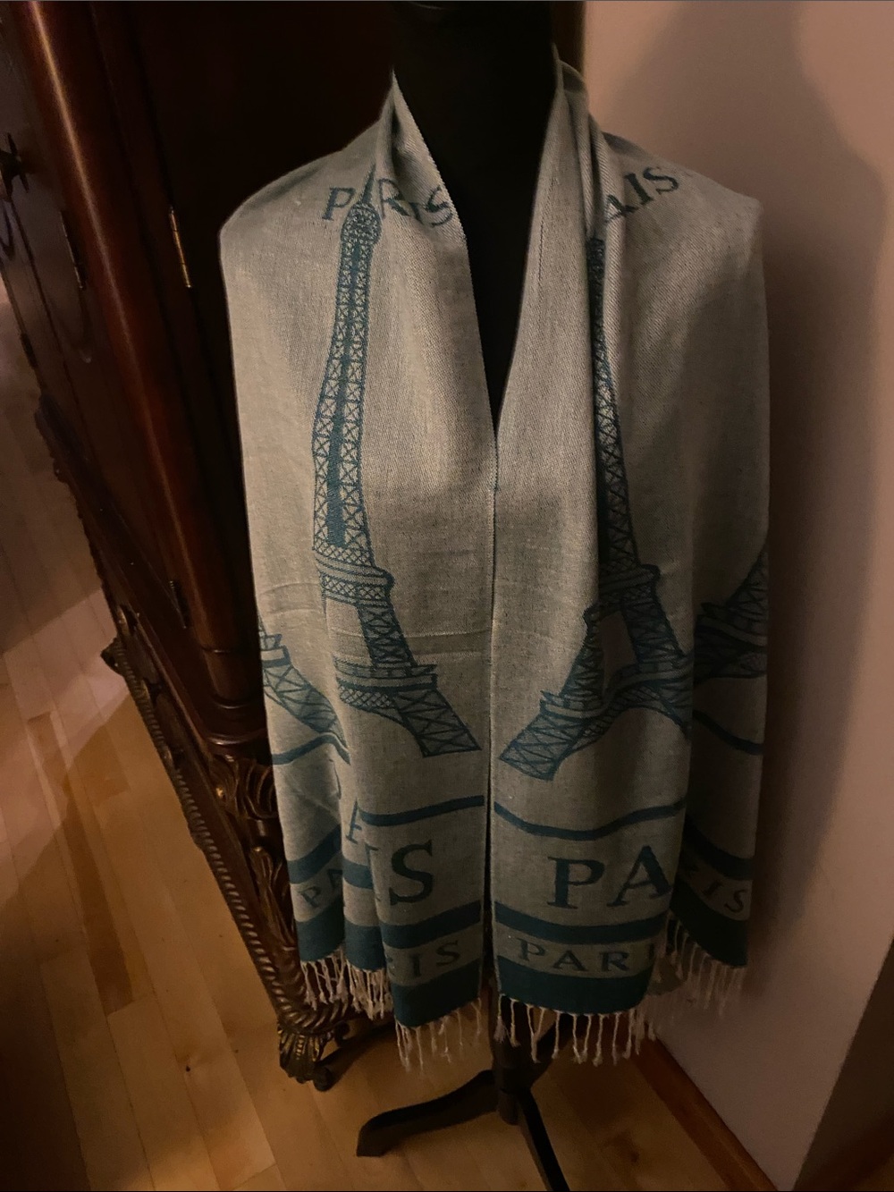 Paris Eiffel Tower Green-Grey Decorative  Scarf Wrap